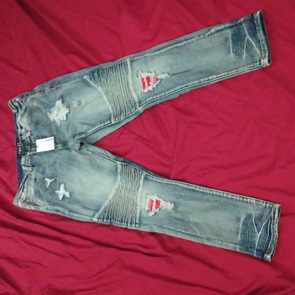 Supreme Other - NWT Rue 21 Supreme Flex Blue Distressed Men's  Jeans 32/30 Red Detail New 👖